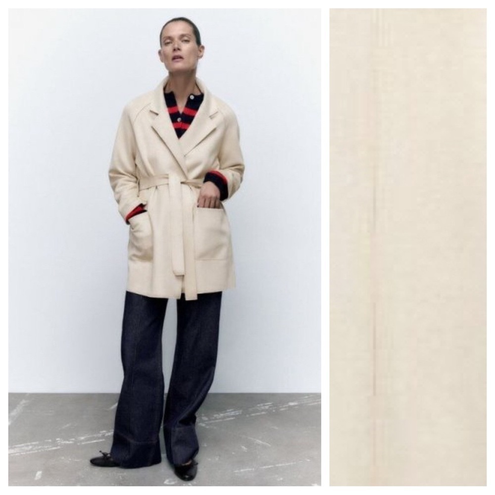 NWT. Zara Cream Belted Faux Suede Jacket. Size S.